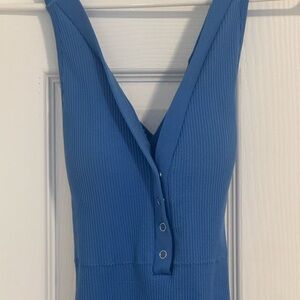 Blue Sleeveless Ribbed Romper